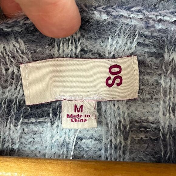 So Women's Blue Grey Spacedye Hooded Cropped Sweater Size M. NEW - Picture 7 of 9